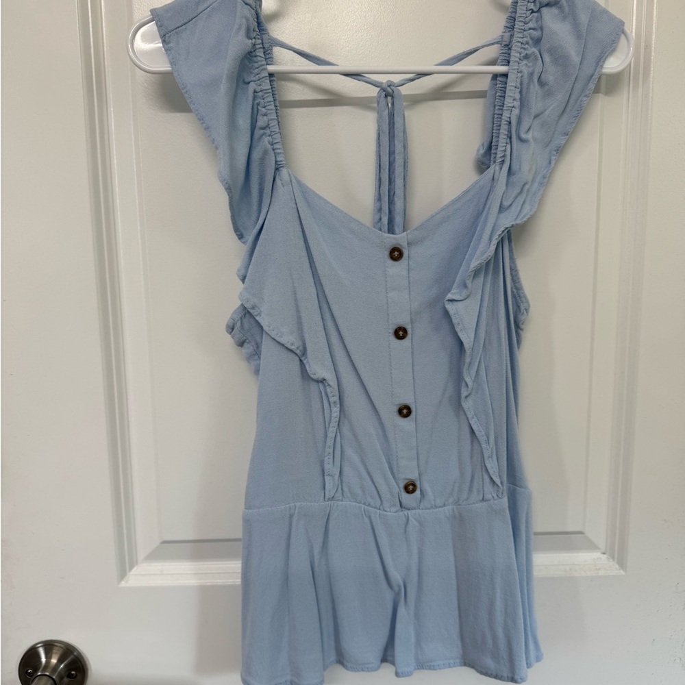 Moa Moa Light Blue Ruffle Blouse